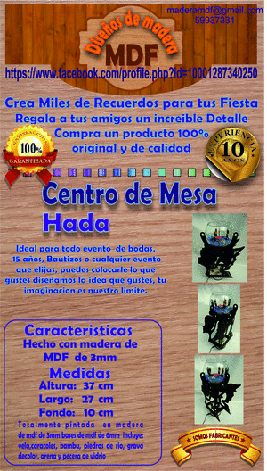 centro de mesa de madera mdf hada azul