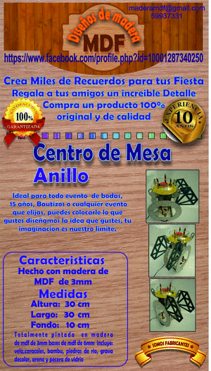 centro de mesa de madera mdf anillo amarillo