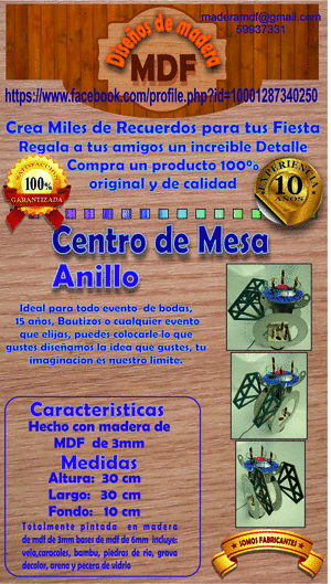 centro de mesa de madera mdf anillo azul