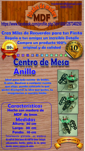 centro de mesa de madera mdf anillo azul claro