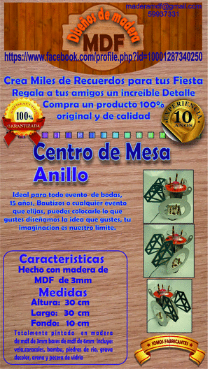 centro de mesa de madera mdf anillo naranja