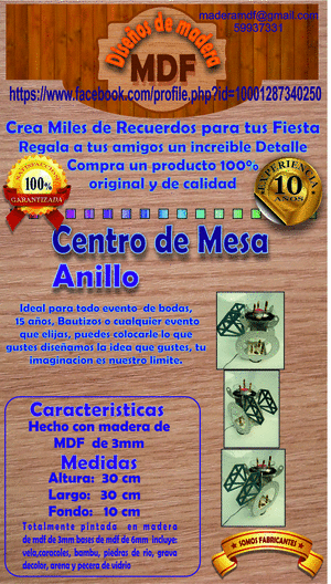 centro de mesa de madera mdf anillo negro