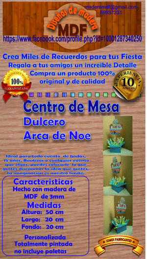 centro de mesa de madera mdf dulcero cuadrado arca