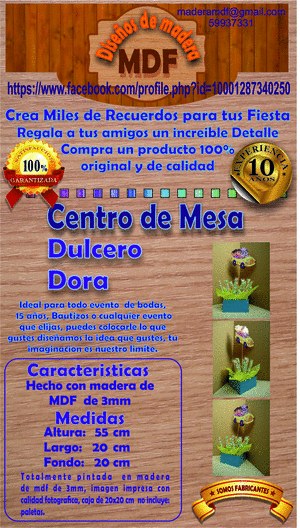 centro de mesa de madera mdf dulcero cuadrado dora