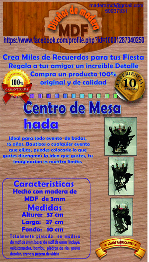 centro de mesa de madera mdf hada negra