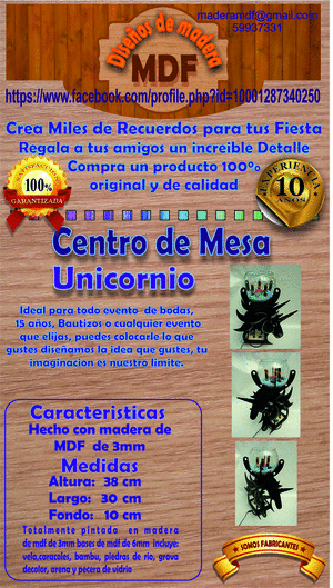 centro de mesa madera mdf unicornio azul claro 2