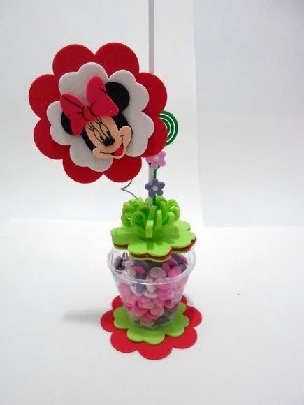 Centro de mesa Minnie no Potinho de acrílico com Porta Recados ou ...