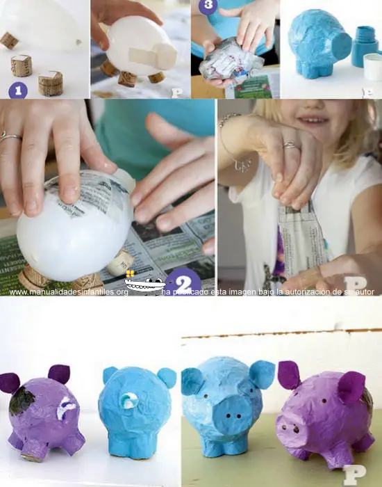 Cerdito de papel maché -Manualidades Infantiles Cerdito de papel maché -Manualidades Infantiles