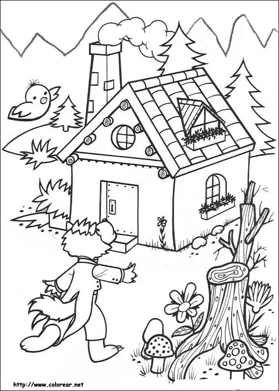 Imagen el Lobo Feroz y La casa de los Tres Cerditos para Colorear ... Imagen el Lobo Feroz y La casa de los Tres Cerditos para Colorear ...