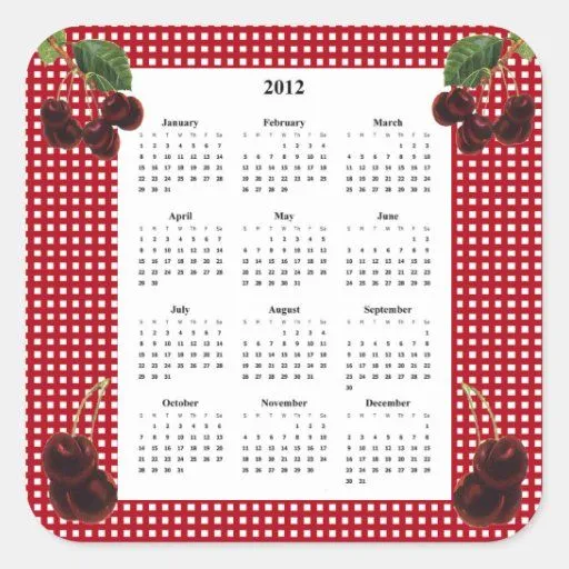 Cerezas y calendario a cuadros rojo y blanco 2012 calcomanías ... Cerezas y calendario a cuadros rojo y blanco 2012 calcomanías ...