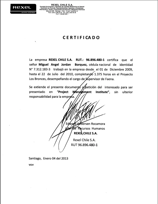 Certificaciones laborales Miguel A.Jordan Ingeniero Civil Electricista