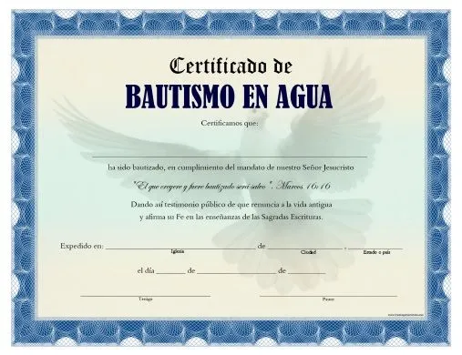 Certificado de Bautismo en Agua - Para Imprimir Gratis ...