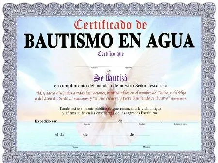 CERTIFICADO DE BAUTISMO EN AGUA (Paq. de 15 unidades) - Senda de Vida