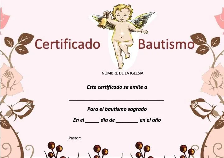 Certificado de Bautismo - Descarga las plantillas gratis en Word