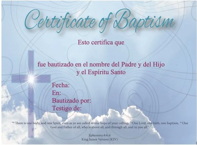 Certificado de Bautismo - Descarga las plantillas gratis en Word