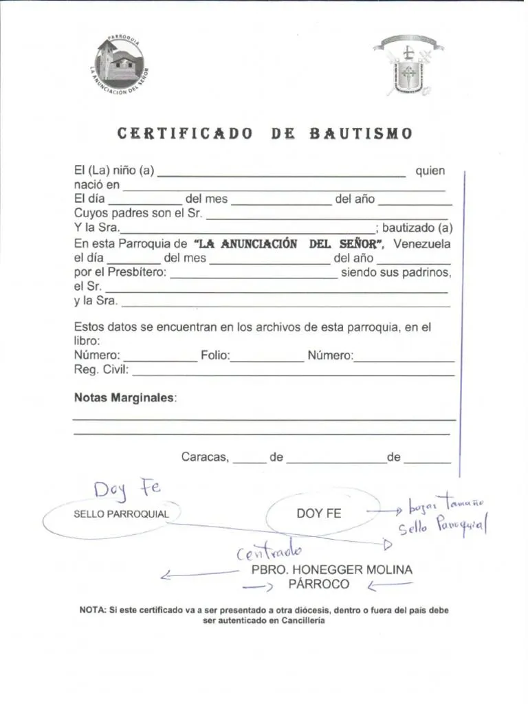 Certificado de Bautismo. para Modificar | PDF