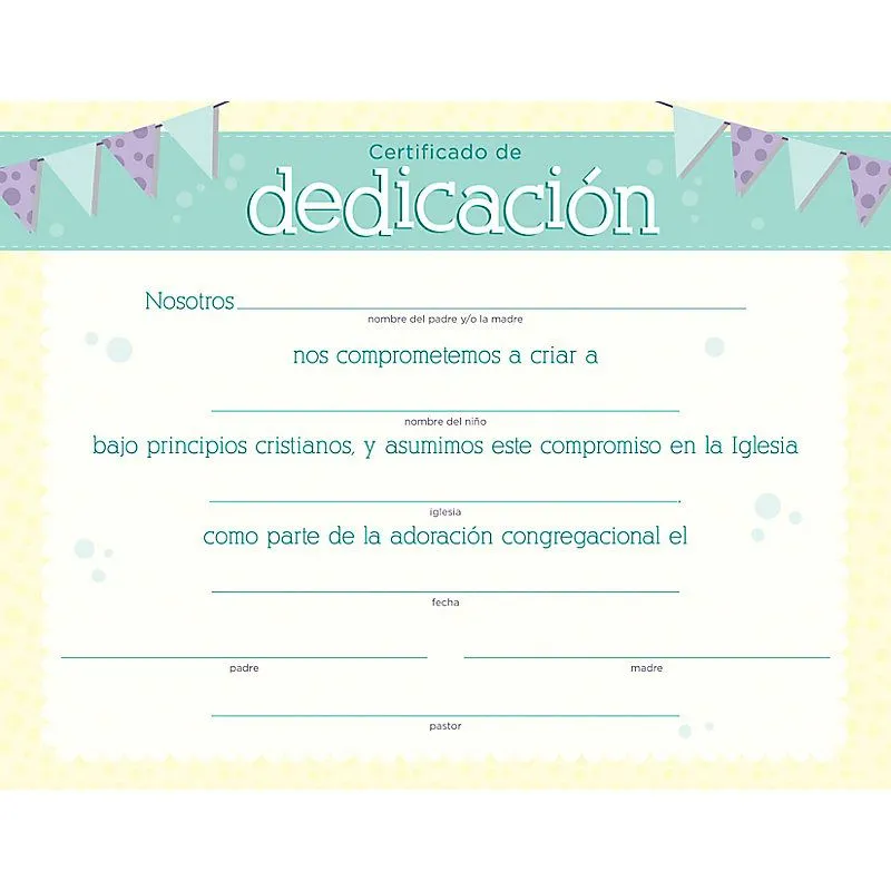 Certificado - Dedicación (pack de 6) - Casa Cristiana Emanuel