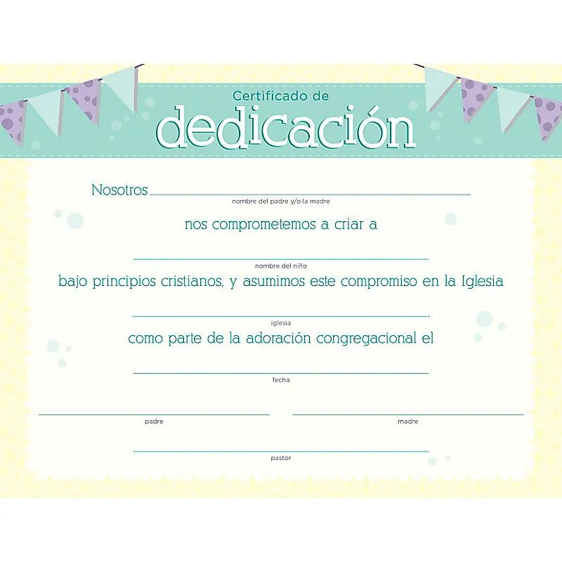 Certificado - Dedicación (pack de 6) - Casa Cristiana Emanuel Certificado - Dedicación (pack de 6) - Casa Cristiana Emanuel