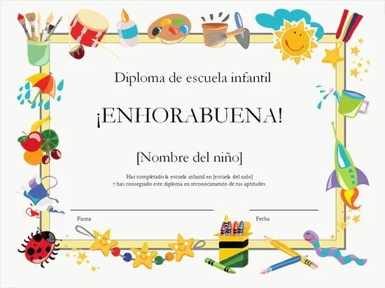 Ejemplo de Certificado de diploma de escuela infantil | 1000 ...