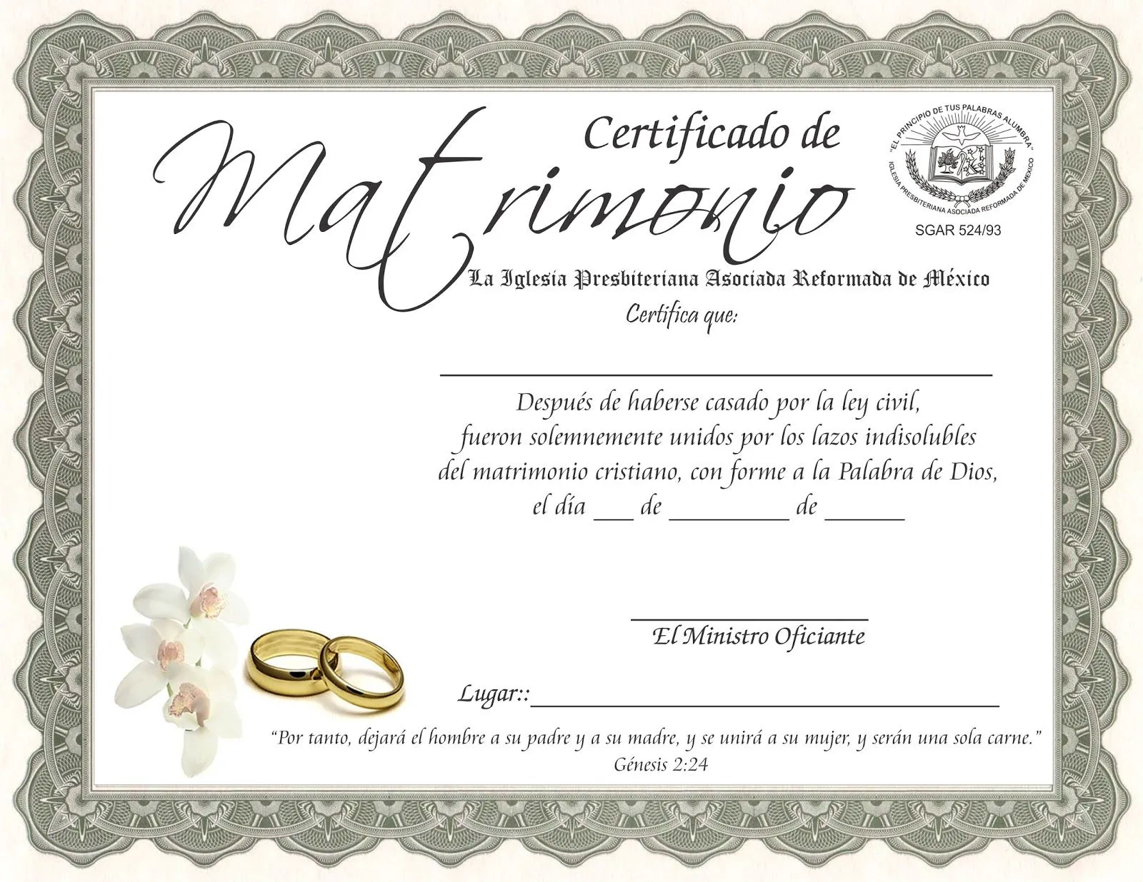 CERTIFICADO DE MATRIMONIO ~ Iglesia Presbiteriana Asociada ... CERTIFICADO DE MATRIMONIO ~ Iglesia Presbiteriana Asociada ...