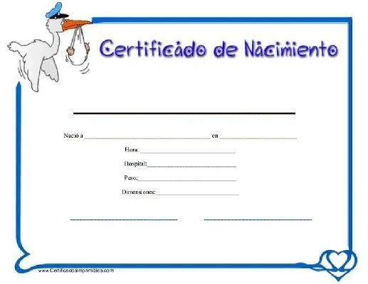 Certificado de Nacimiento para imprimir los certificados, gratis ...