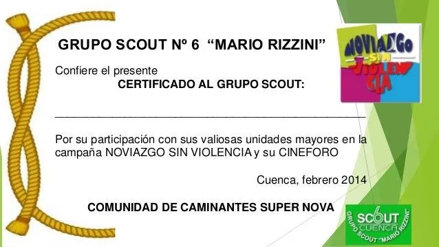Certificado de participación EVENTOS SCOUT