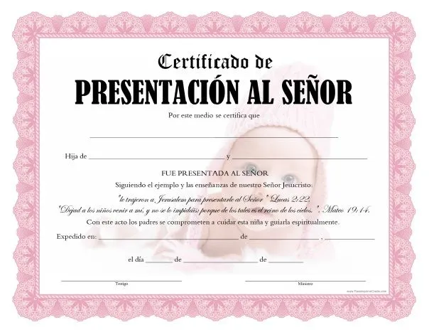 Certificado de Presentación de Niña - Para Imprimir Gratis ... Certificado de Presentación de Niña - Para Imprimir Gratis ...