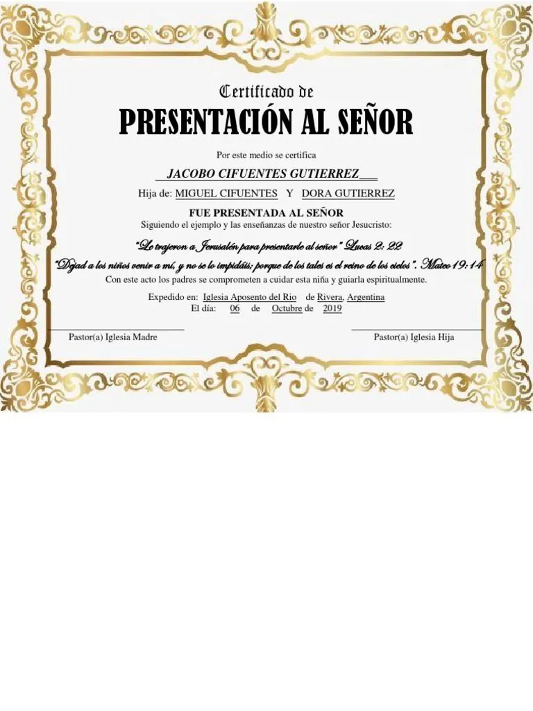 Certificado de PRESENTACION NIÑOS | PDF