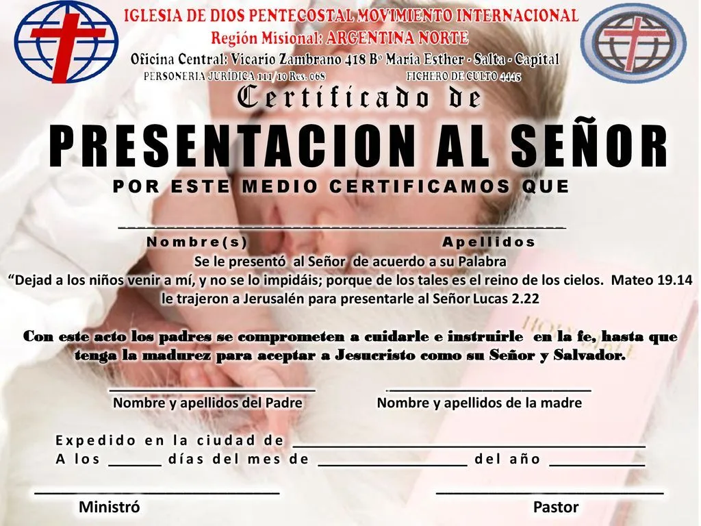 Certificado de PRESENTACION AL SEÑOR - ppt descargar