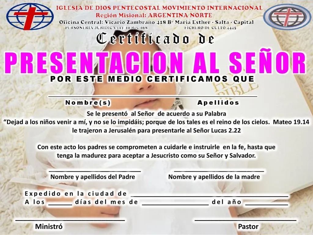 Certificado de PRESENTACION AL SEÑOR - ppt descargar