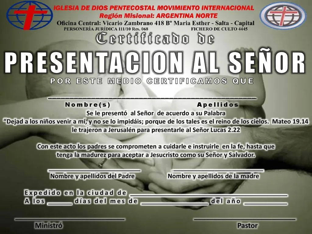 Certificado de PRESENTACION AL SEÑOR - ppt descargar