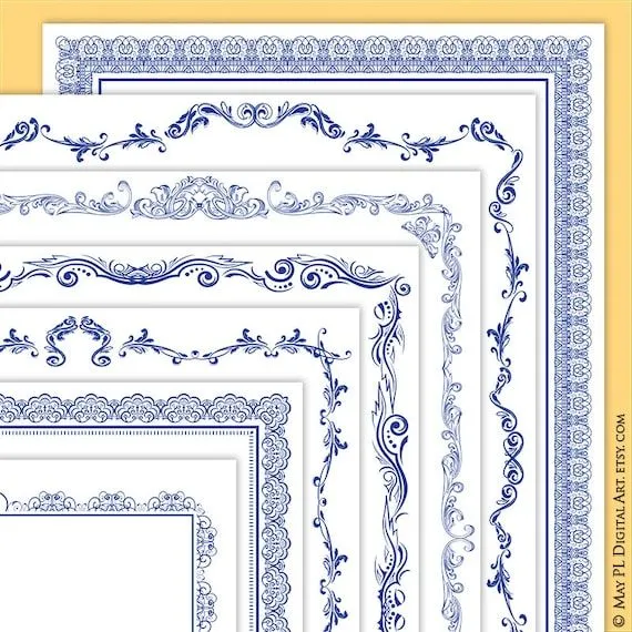 Certificado de regalo azul boda fronteras marcos Clipart - Etsy México