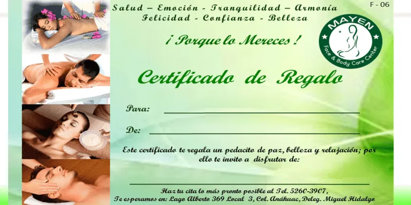 Certificado de regalo - SPA Mayen Center Face & Body Care Certificado de regalo - SPA Mayen Center Face & Body Care