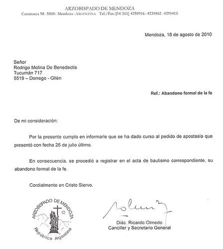 Pues parece que existen los certificados de apostasía...