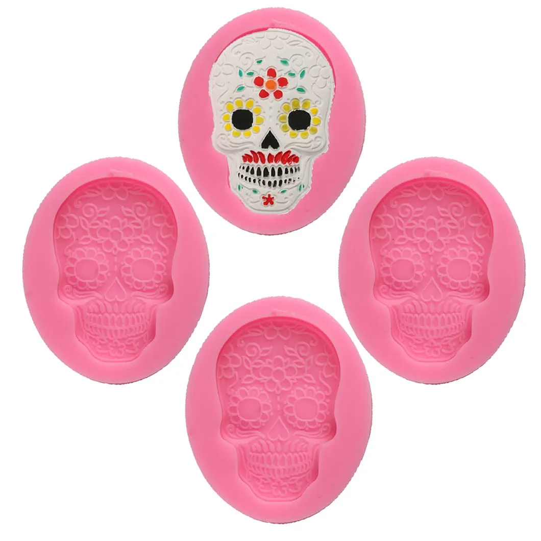 Cestony 4 moldes de silicona de calaveras de Halloween, molde de fondant de caramelo de chocolate, Cestony 4 moldes de silicona de calaveras de Halloween, molde de fondant de caramelo de chocolate,