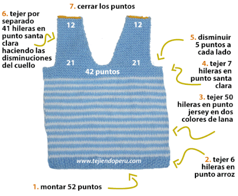 Chaleco con cuello V para niños - Tejiendo Perú