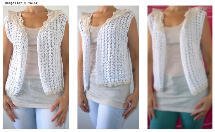 chaleco de hilo de algodón blanco tejido al crochet con detalles ... chaleco de hilo de algodón blanco tejido al crochet con detalles ...