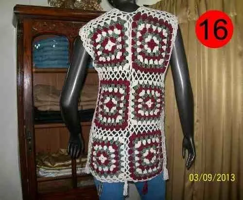 Chaleco Tejido Cuadrados Largo Al Crochet Artesanal - $ 220,00 ... Chaleco Tejido Cuadrados Largo Al Crochet Artesanal - $ 220,00 ...