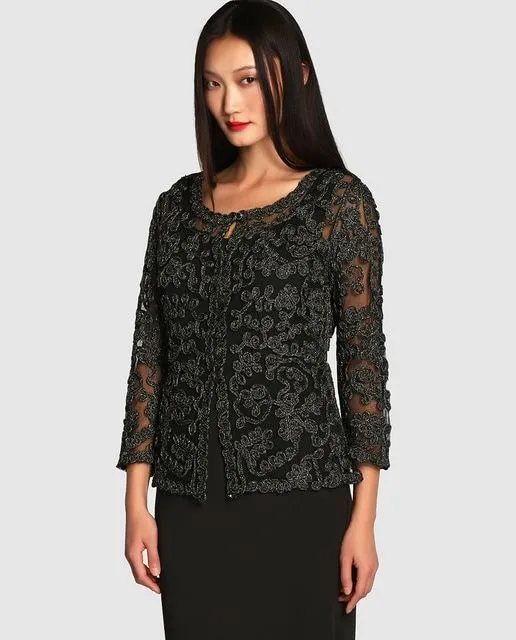 Chaqueta de fiesta con crochet negro · Gina Bacconi · Moda · El ...
