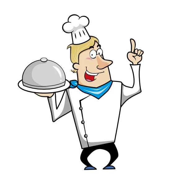 Chef de dibujos animados con bandeja de servicio — Vector stock ... Chef de dibujos animados con bandeja de servicio — Vector stock ...