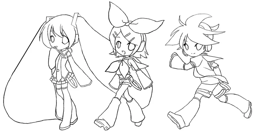Chibi Miku, Rin, Len lineart by Harsiii on DeviantArt Chibi Miku, Rin, Len lineart by Harsiii on DeviantArt