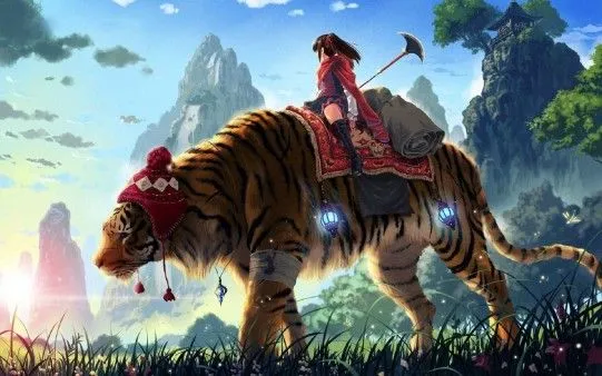 Chica Anime en Tigre. - El fondo de escritorio perfecto está aquí.