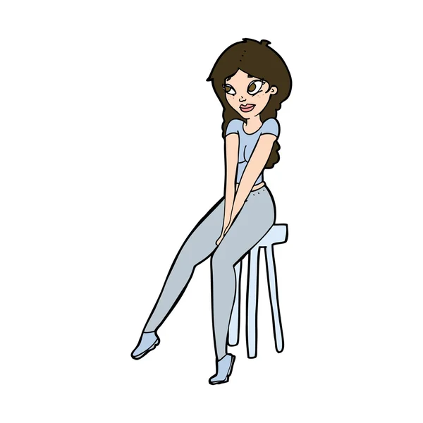 Chica bonita caricatura en taburete — Vector stock ... Chica bonita caricatura en taburete — Vector stock ...