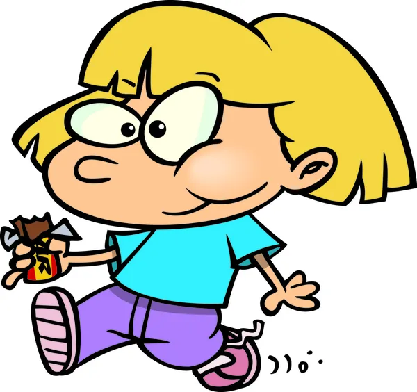 chica de dibujos animados comiendo un candybar — Vector stock ... chica de dibujos animados comiendo un candybar — Vector stock ...