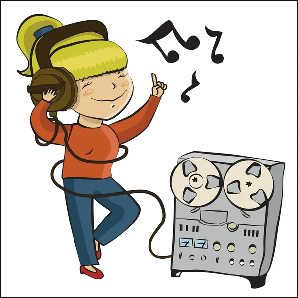 Chica de dibujos animados escuchar música y dansing — Vector stock ...