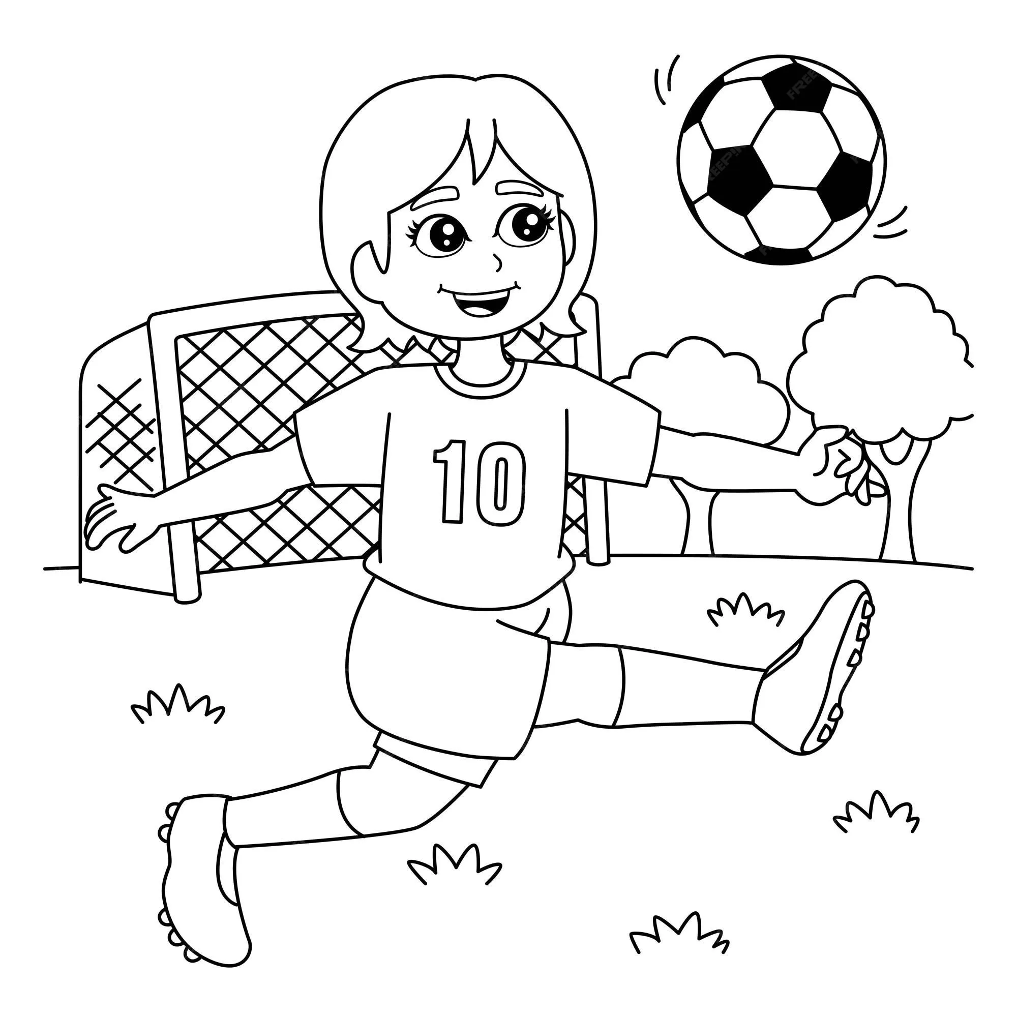 Chica jugando fútbol página para colorear para niños | Vector Premium Chica jugando fútbol página para colorear para niños | Vector Premium