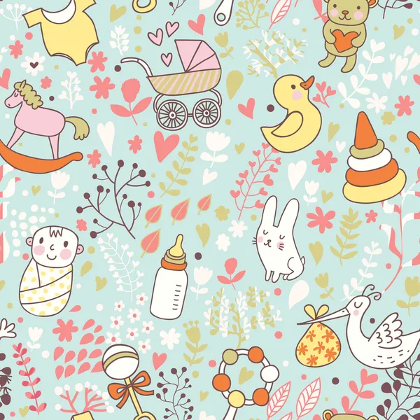 Childhood concept seamless pattern. Toys, animals, childish ... Childhood concept seamless pattern. Toys, animals, childish ...