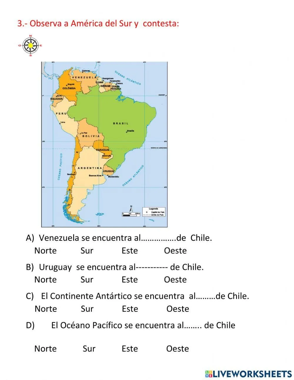 Chile y los puntos cardinales worksheet | Live Worksheets Chile y los puntos cardinales worksheet | Live Worksheets