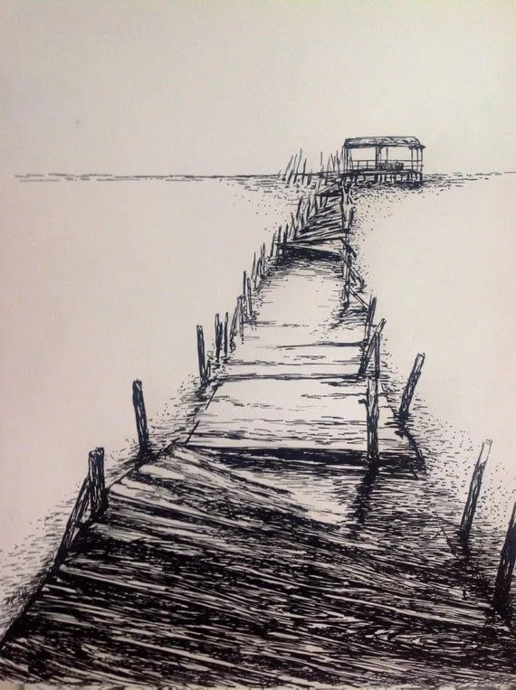 China black ink drawing. Original. Landscape water. por ColorTierra China black ink drawing. Original. Landscape water. por ColorTierra