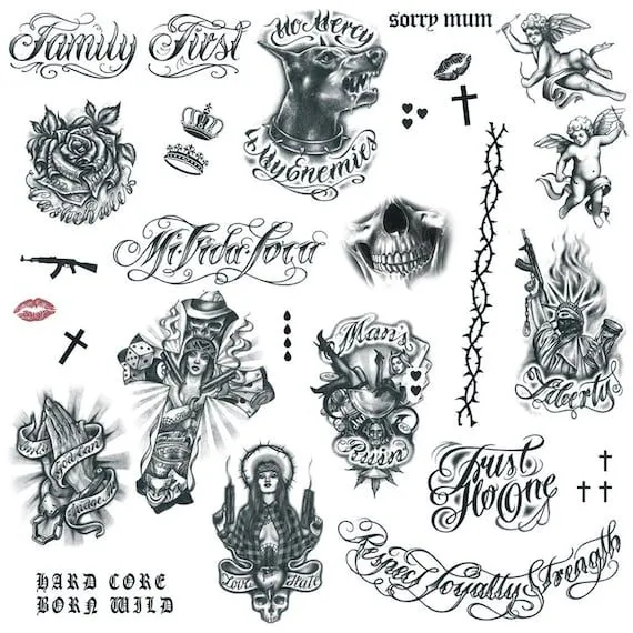 Cholo Gangster Tattoo Set Tatuaje Temporal de Prisión / - Etsy España Cholo Gangster Tattoo Set Tatuaje Temporal de Prisión / - Etsy España